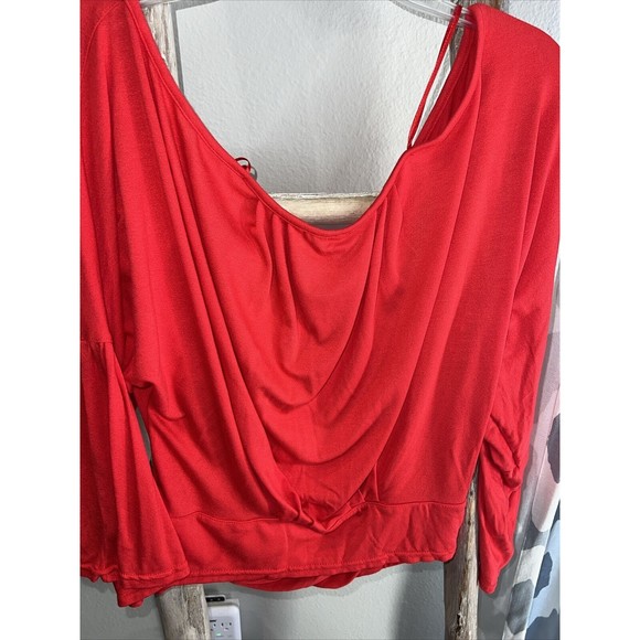 Free People Last Time Red Surplice Bell Sleeve Crop Top Size Large New With Tags - Picture 6 of 6